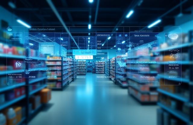 Retail store with data overlays.